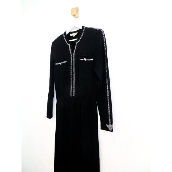 St. John By Marie Gray Knit Jumpsuit with Crystal Embellished Detail Black SZ 8 - Picture 3 of 9